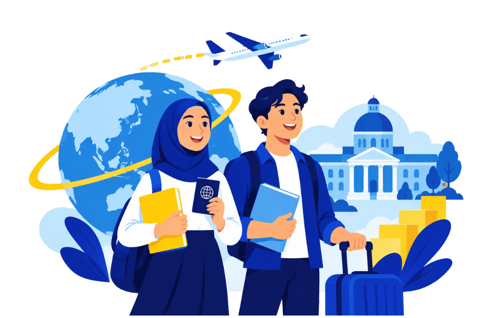 Ilustrasi pelajar Indonesia mempersiapkan studi ke luar negeri
